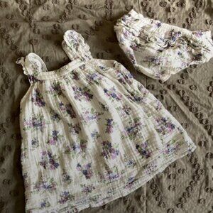Angel Dear White and Purple Flowers Muslin Dress and bloomer set, 18-24 months.